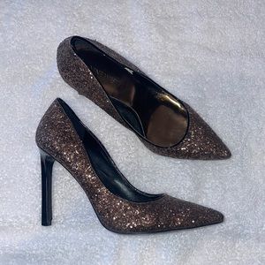 Nine West brown/copper sparkle pointy pumps with black heel